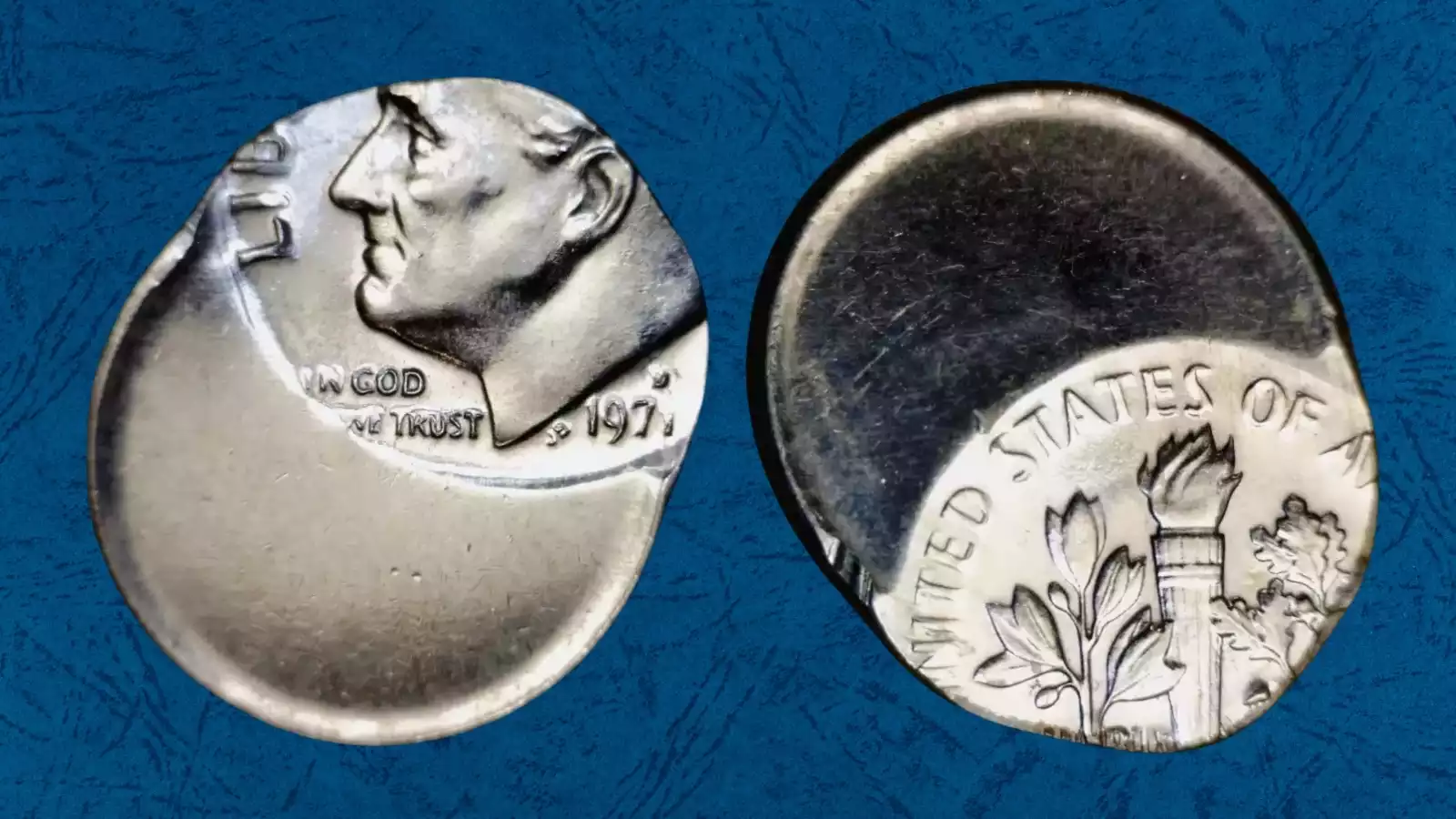 1971 dime off-center strike error — partial design with visible blank planchet area